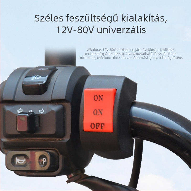 Mogelon elektromos motorkerékpár fényszóró kapcsoló, háromállású ON/OFF a közel- és távolfényhez, LED spot a kormányon