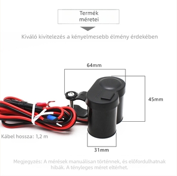Motorkerékpár kormány USB töltő és 12V vízálló szivargyújtó fej adapter