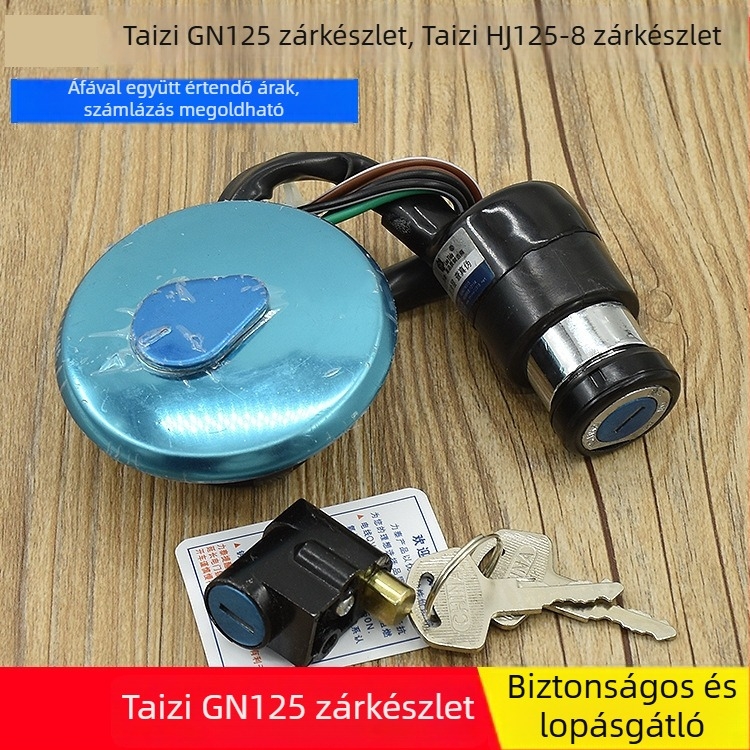 GN125 motorkerékpár zárszett: tankfedél zár, gyújtászár, első kormányzár, teljes motorkerékpár zár – kiegészítők