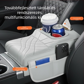 Autó kartámasz emelő párna központi védőburkolattal, tároló- és zsebkendő tartóval, pohártartóval