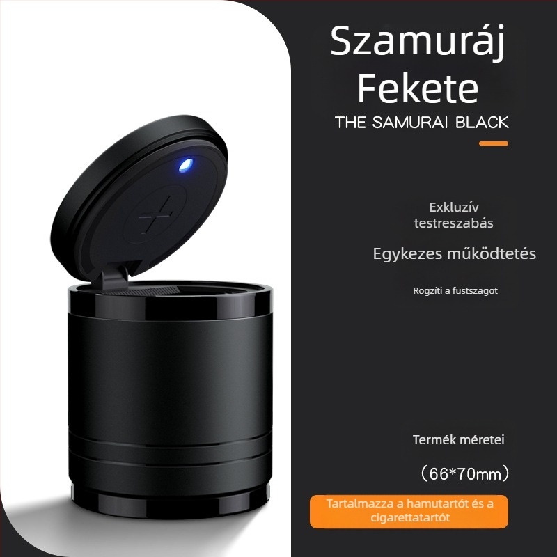 Intelligens autós hamutartó fedéllel és világítással, személyre szabott, többfunkciós hamutál autóhoz