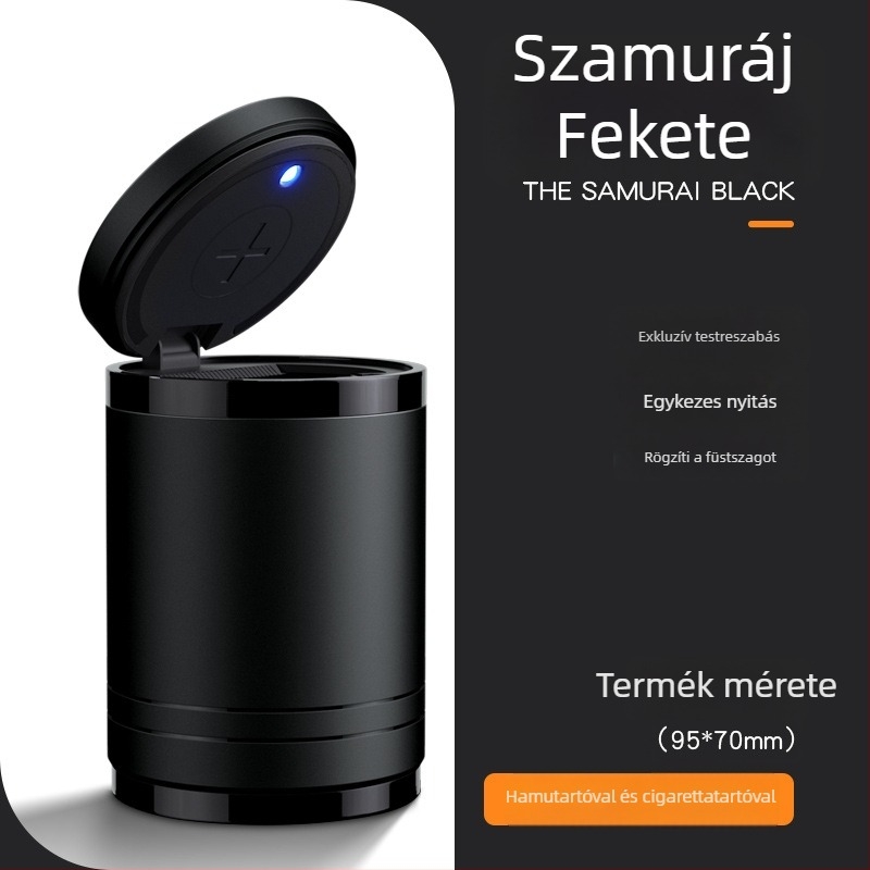 Intelligens autós hamutartó fedéllel és világítással, személyre szabott, többfunkciós hamutál autóhoz