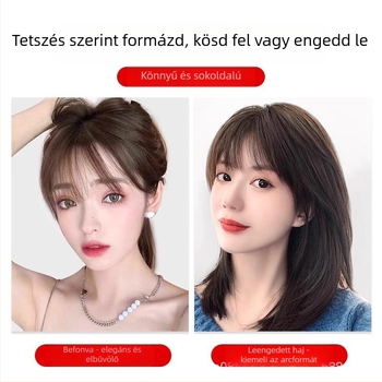 Valódi hajból készült topper a fejtetőre, ősz haj fedése, korona-térfogat, egyenes frufru, nőknek