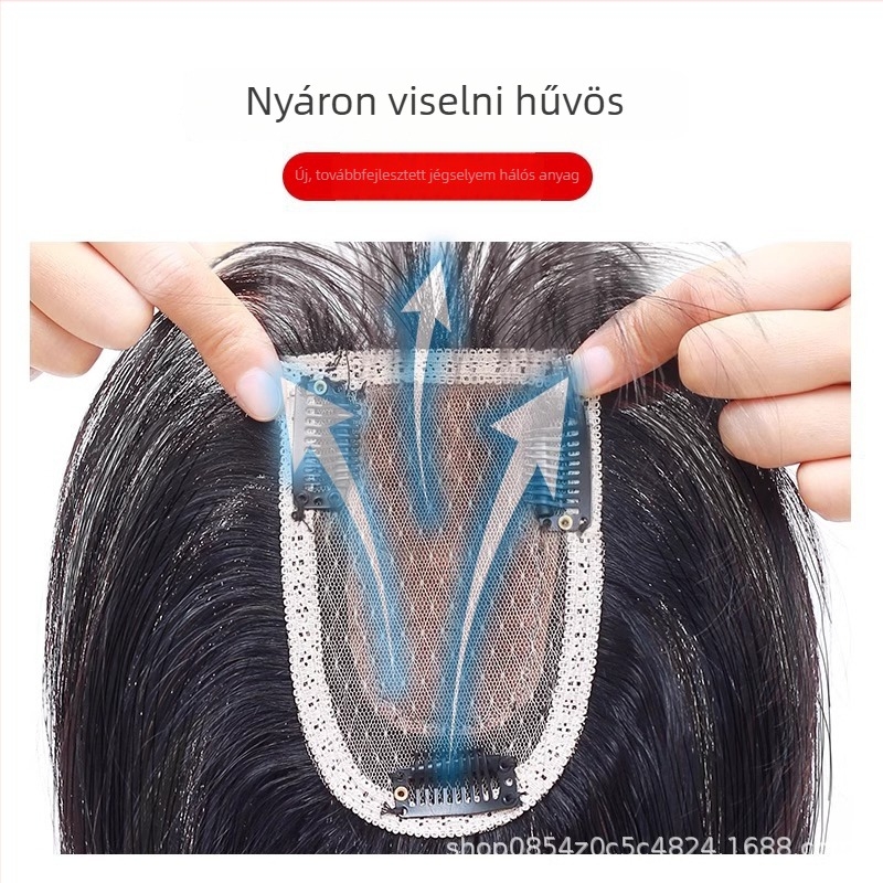 Valódi hajból készült topper a fejtetőre, ősz haj fedése, korona-térfogat, egyenes frufru, nőknek