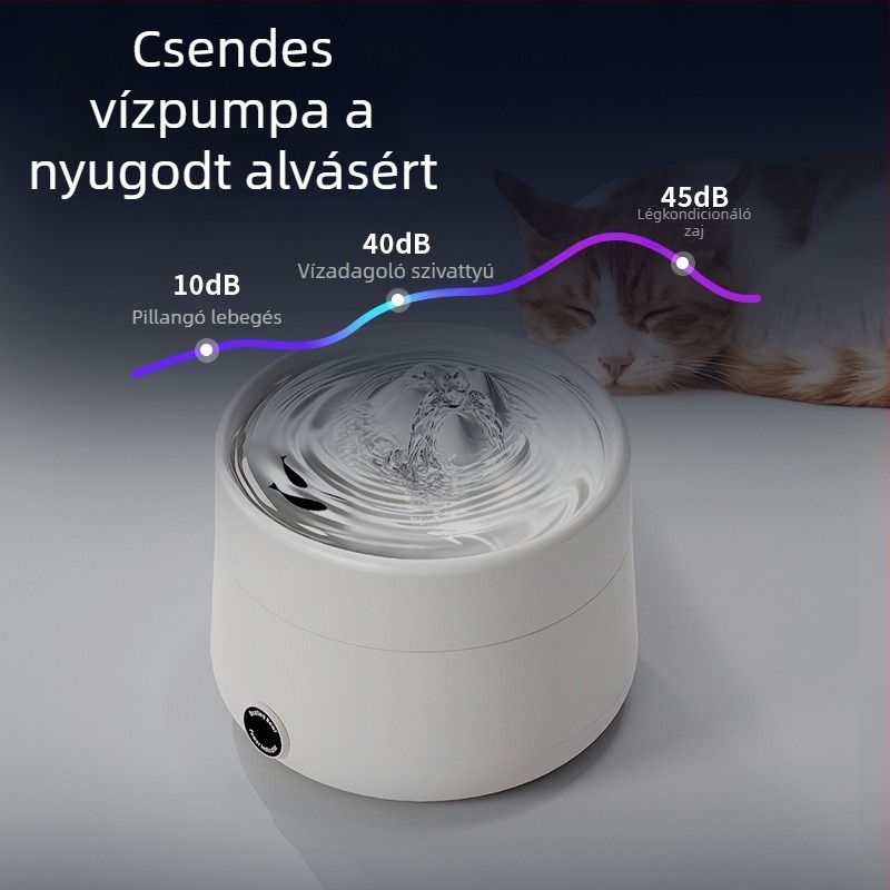 Macska ivóvíz adagoló állandó hőmérséklettel, keringő szűrővel, halk, intelligens automatikus vízellátás