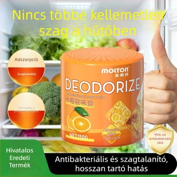 Hűtőszagtalanító aktív szénnel és növényi kivonatokkal, szagok eltávolítása, tisztítás, narancs illat, 150 g