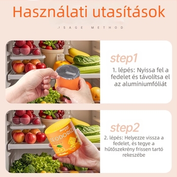 Hűtőszagtalanító aktív szénnel és növényi kivonatokkal, szagok eltávolítása, tisztítás, narancs illat, 150 g