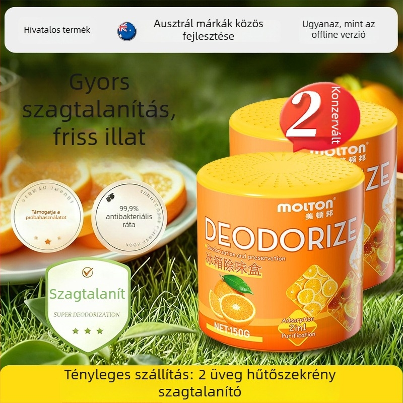 Hűtőszagtalanító aktív szénnel és növényi kivonatokkal, szagok eltávolítása, tisztítás, narancs illat, 150 g