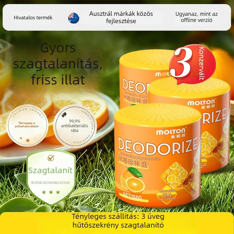 Hűtőszagtalanító aktív szénnel és növényi kivonatokkal, szagok eltávolítása, tisztítás, narancs illat, 150 g