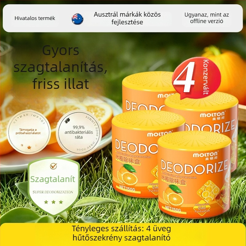 Hűtőszagtalanító aktív szénnel és növényi kivonatokkal, szagok eltávolítása, tisztítás, narancs illat, 150 g