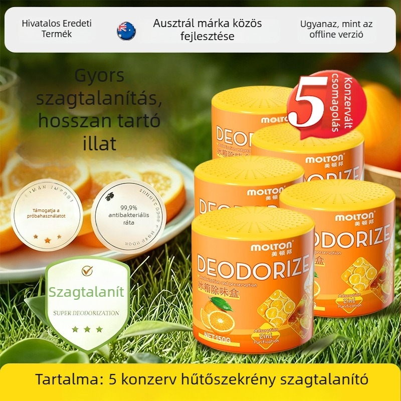 Hűtőszagtalanító aktív szénnel és növényi kivonatokkal, szagok eltávolítása, tisztítás, narancs illat, 150 g