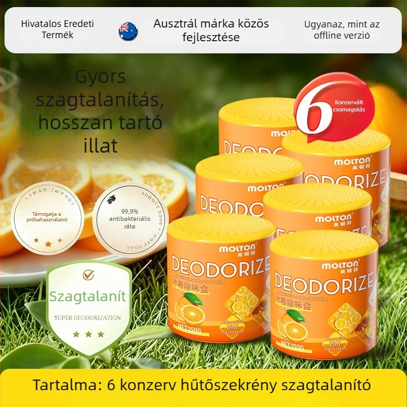 Hűtőszagtalanító aktív szénnel és növényi kivonatokkal, szagok eltávolítása, tisztítás, narancs illat, 150 g