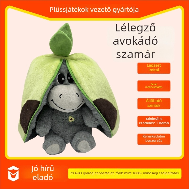 Lélegző avokádó formájú szamár plüssjáték, zenés gyerekeknek