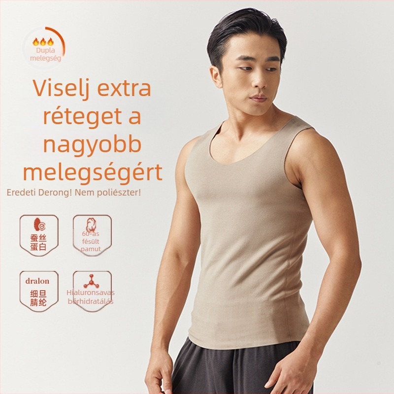 Férfi V-nyakú termos mellény fleece-béléssel, dupla bolyhosított anyagból, meleg téli viselet