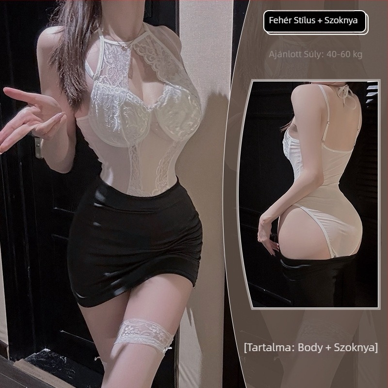 Szexi női csipkés body halternyakkal, plusz méret, áttetsző panelek, karcsúsított szabás, felhúzható kivitel