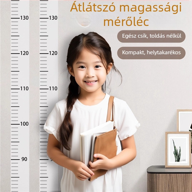 Eltávolítható, falhoz nem károsító magasságmérő vonalzó — átlátszó fali matricával a magasság méréséhez