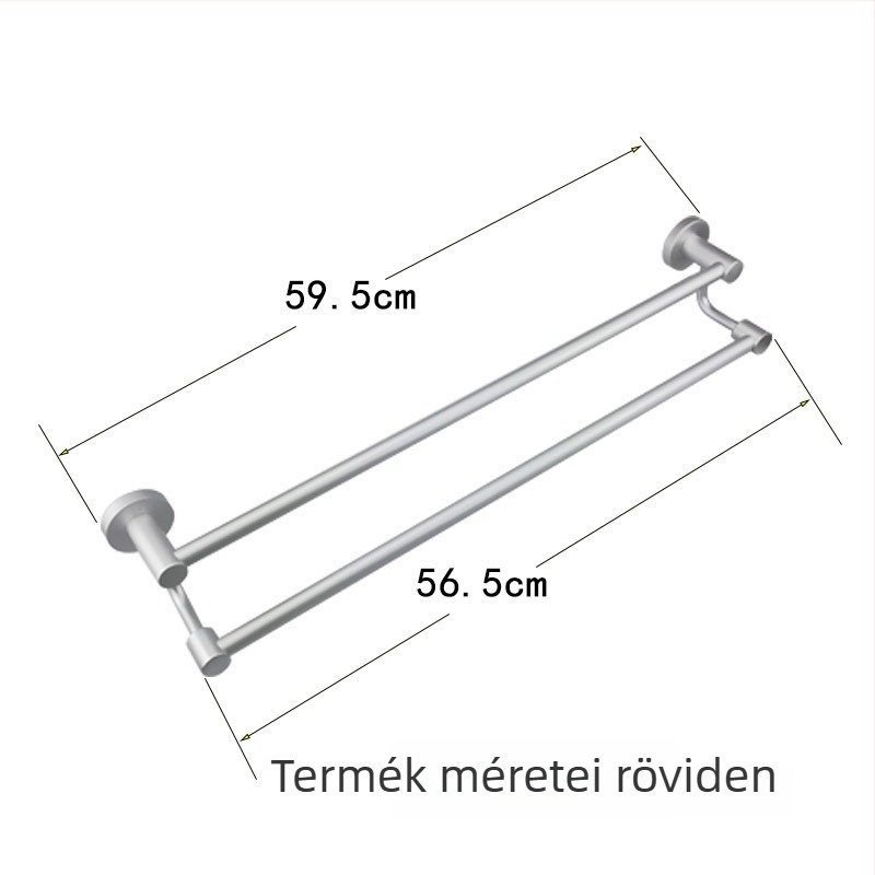 Űr-alumínium kétrudas törölközőtartó, magas és alacsony rész, két szint, anodizált felület, fürdőszobai kiegészítő