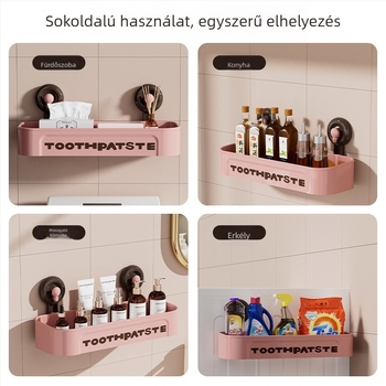 Fali fürdőszobai tároló vákuumos rögzítéssel, kosár mosdó- és WC-használathoz