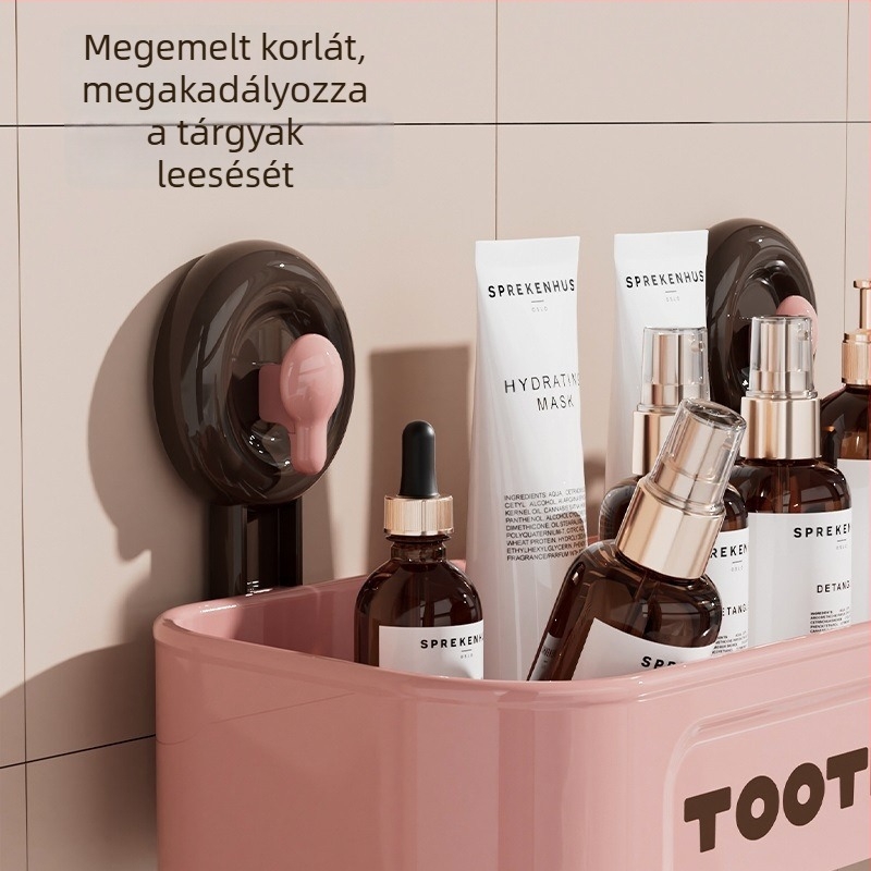 Fali fürdőszobai tároló vákuumos rögzítéssel, kosár mosdó- és WC-használathoz