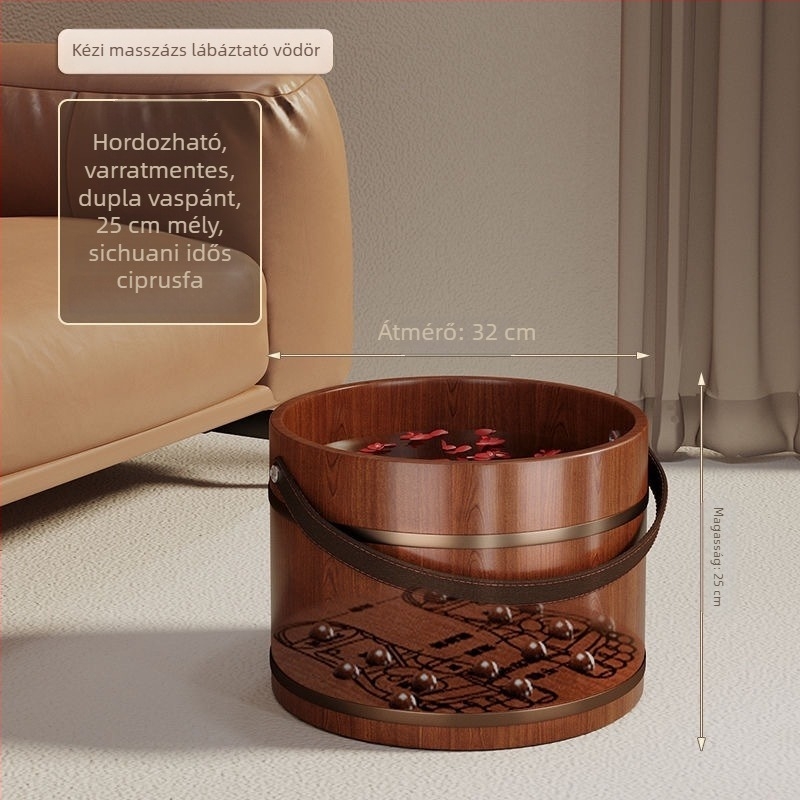 Cédrusfa lábfürdő vödör, szigetelt, hordozható, tömörfa medence lábmasszázshoz és áztatáshoz