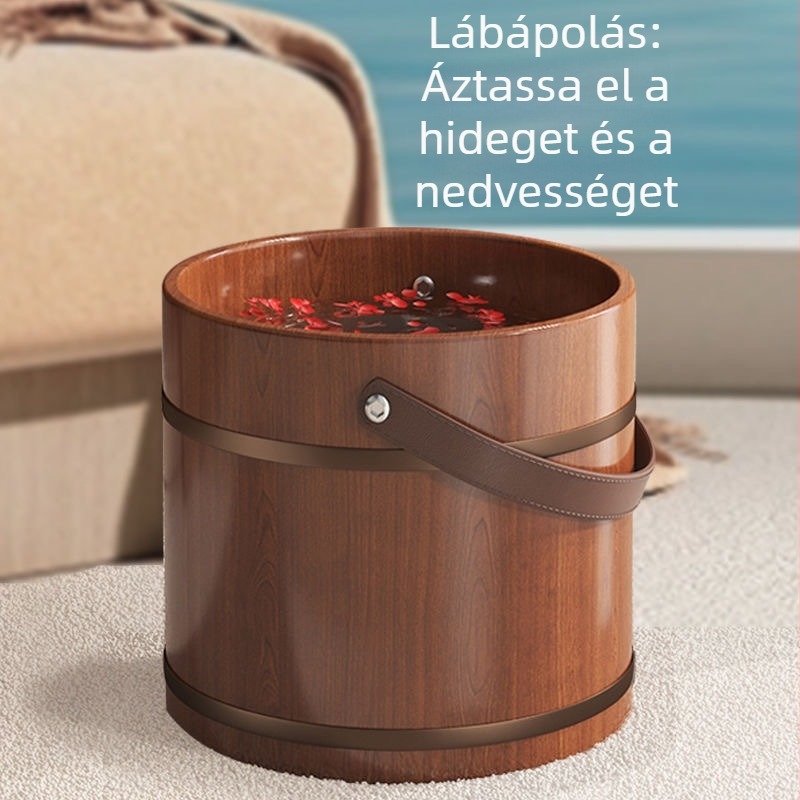 Cédrusfa lábfürdő vödör, szigetelt, hordozható, tömörfa medence lábmasszázshoz és áztatáshoz