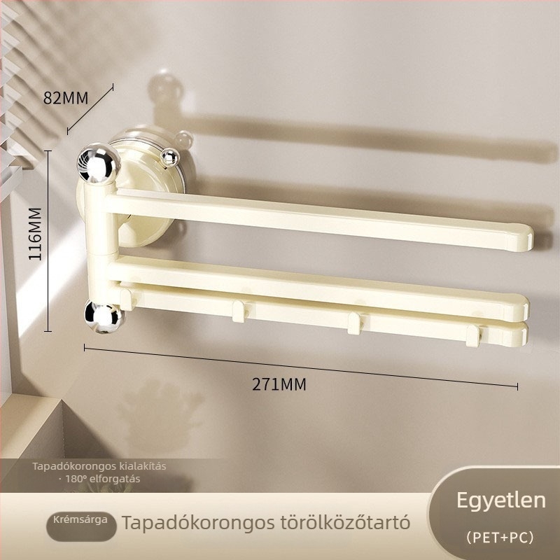 Vákuumos törölközőtartó, falra szerelhető, fúrás nélkül, több rúd, forgó tároló otthoni használatra
