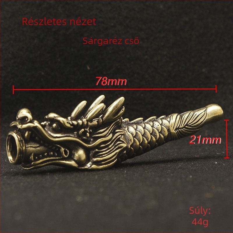 Retro sárgaréz pipafej dragon fejjel, antik bronz dísztárgy gyűjteményhez