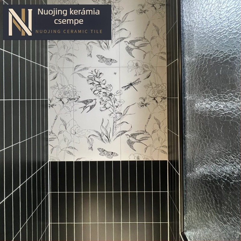 Fekete matt négyzetrácsos csempe, 300×600 mm, konyha- és fürdőszoba falaira, Nordic stílus, csúszásmentes