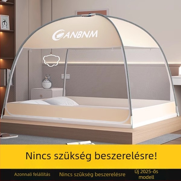 Mongol jurta stílusú hálószobai szúnyogháló, összecsukható, szerelés nélküli, dupla ajtóval, üvegszálas kerettel, gyermekbiztos