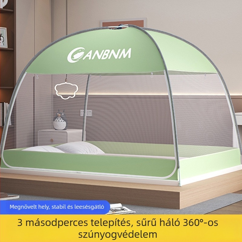 Mongol jurta stílusú hálószobai szúnyogháló, összecsukható, szerelés nélküli, dupla ajtóval, üvegszálas kerettel, gyermekbiztos