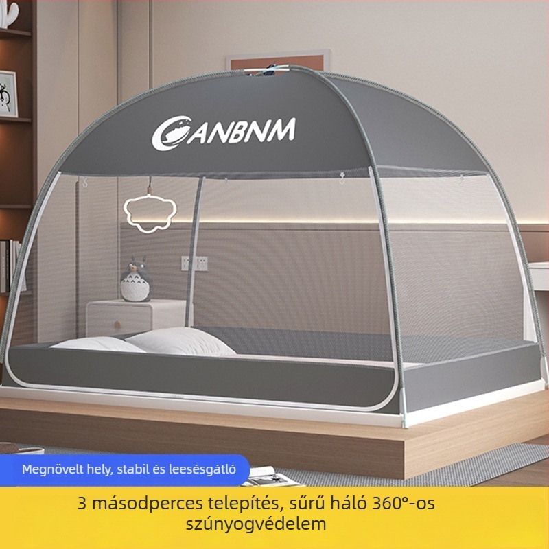 Mongol jurta stílusú hálószobai szúnyogháló, összecsukható, szerelés nélküli, dupla ajtóval, üvegszálas kerettel, gyermekbiztos