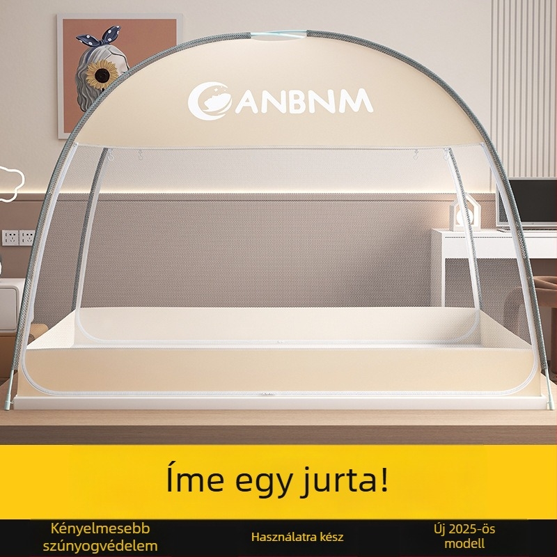 Mongol jurta stílusú hálószobai szúnyogháló, összecsukható, szerelés nélküli, dupla ajtóval, üvegszálas kerettel, gyermekbiztos