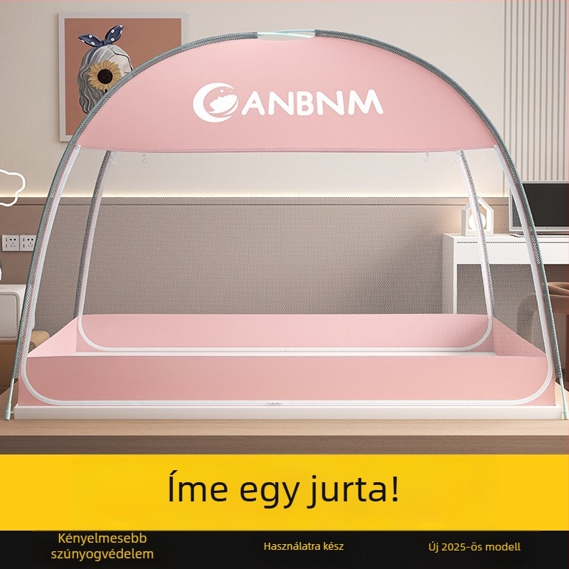 Mongol jurta stílusú hálószobai szúnyogháló, összecsukható, szerelés nélküli, dupla ajtóval, üvegszálas kerettel, gyermekbiztos