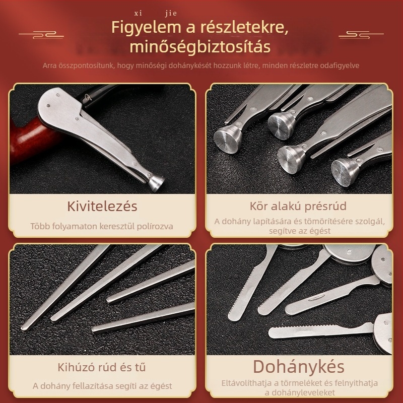 Három az egyben fém cigaretta- és pipatartozék – rozsdamentes acél