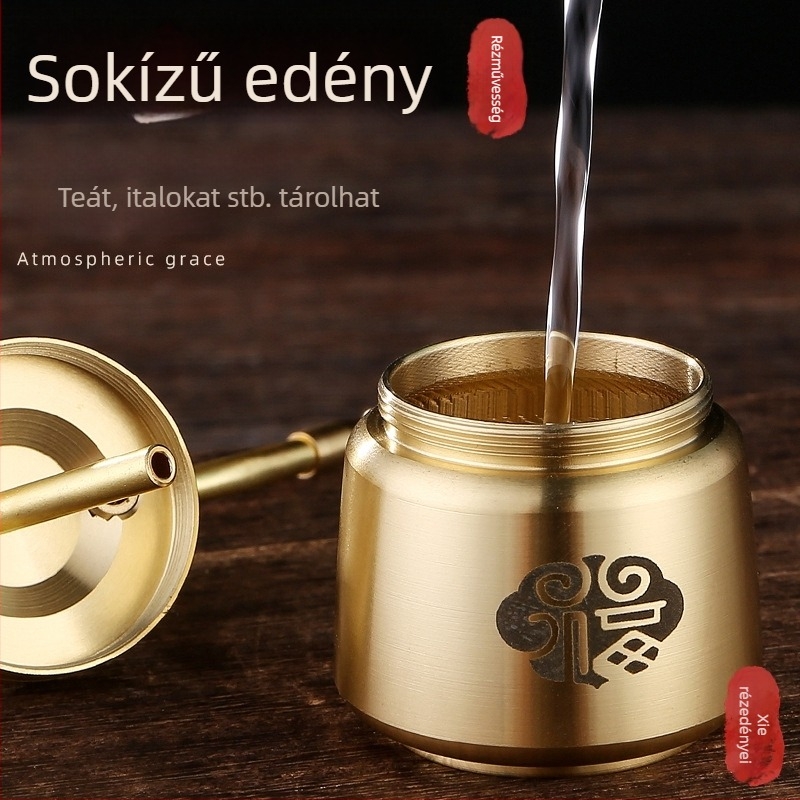 Hordozható réz vízipipa, réz csővel, mosható levehető sárgaréz szűrővel, háromszintű szűrés: durva, közepes, finom