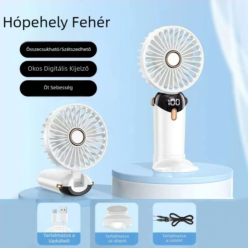 USB kézi ventilátor, mini hordozható diák ventilátor digitális kijelzővel, összecsukható aromaterápiás kis elektromos ventilátor