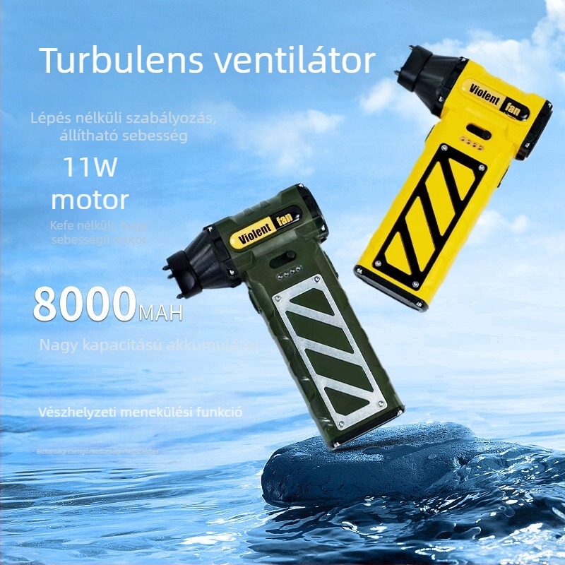 Kültéri USB-s kézben tartható bladeless ventilátor, brushless motorral, mini turbina kialakítású ventilátor, beépített 6000mAh akkumulátor