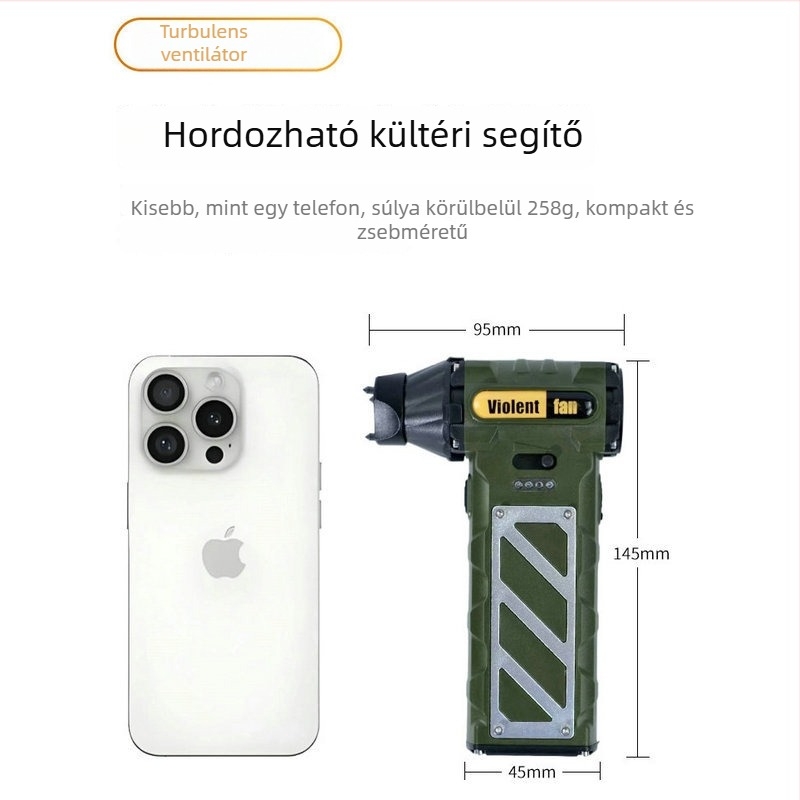 Kültéri USB-s kézben tartható bladeless ventilátor, brushless motorral, mini turbina kialakítású ventilátor, beépített 6000mAh akkumulátor