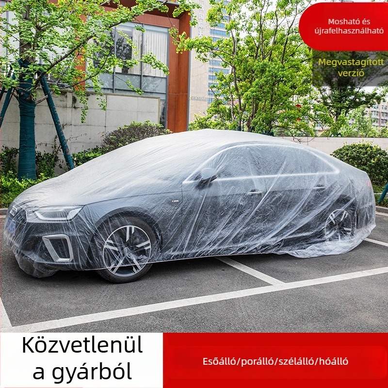 Egyszer használatos autóvédő fólia, átlátszó PE-ből, vastagított kivitel, eső- és porálló univerzális védőhuzat