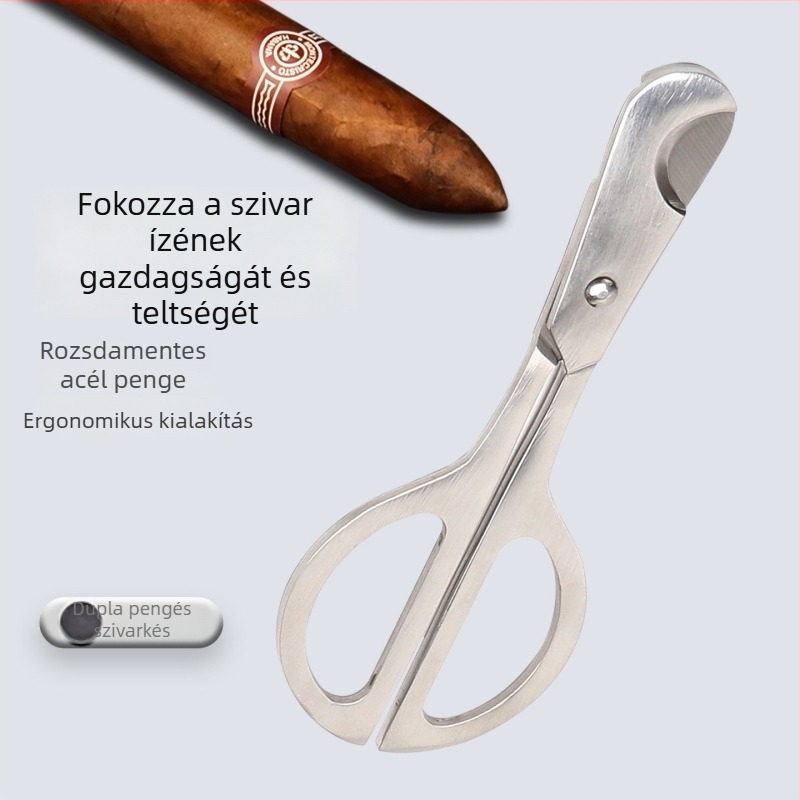 Kétélű szivarvágó, hordozható, kézzel készített, rozsdamentes acél