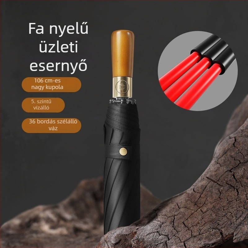 Automata összecsukható esernyő fa markolattal, 12 bordával, szélálló, UV-védelemmel, reklám esernyő