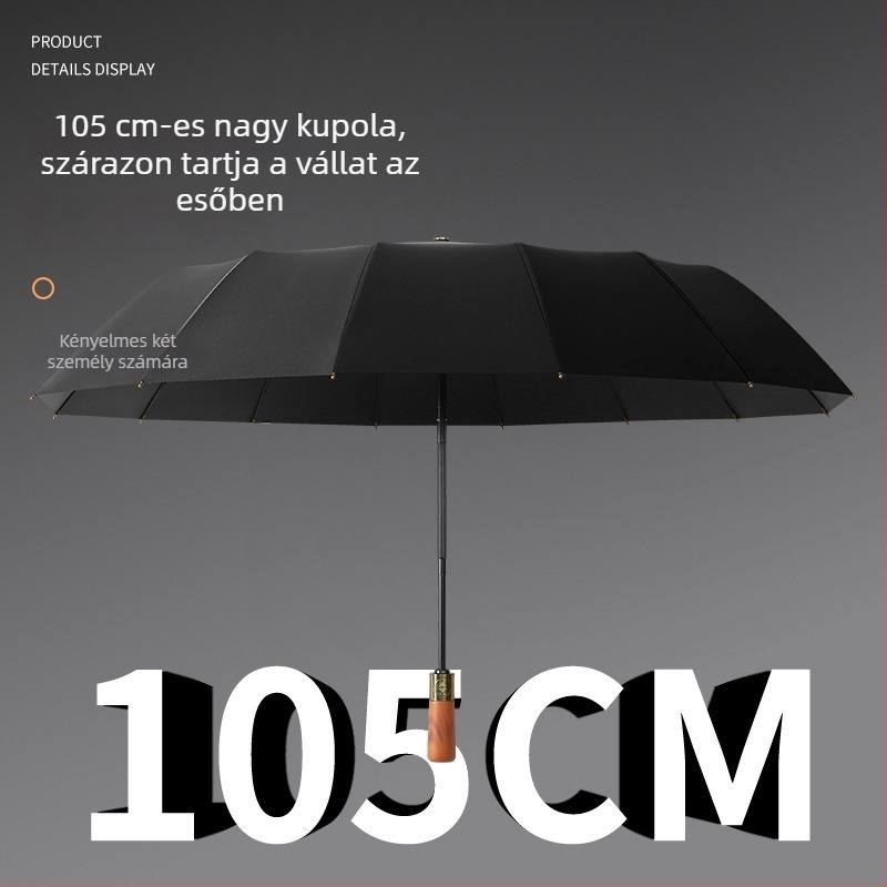 Automata összecsukható esernyő fa markolattal, 12 bordával, szélálló, UV-védelemmel, reklám esernyő