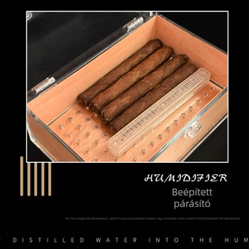Szivar-humidor akril szerkezettel és cédrusfával, nagy kapacitású, átlátszó doboz