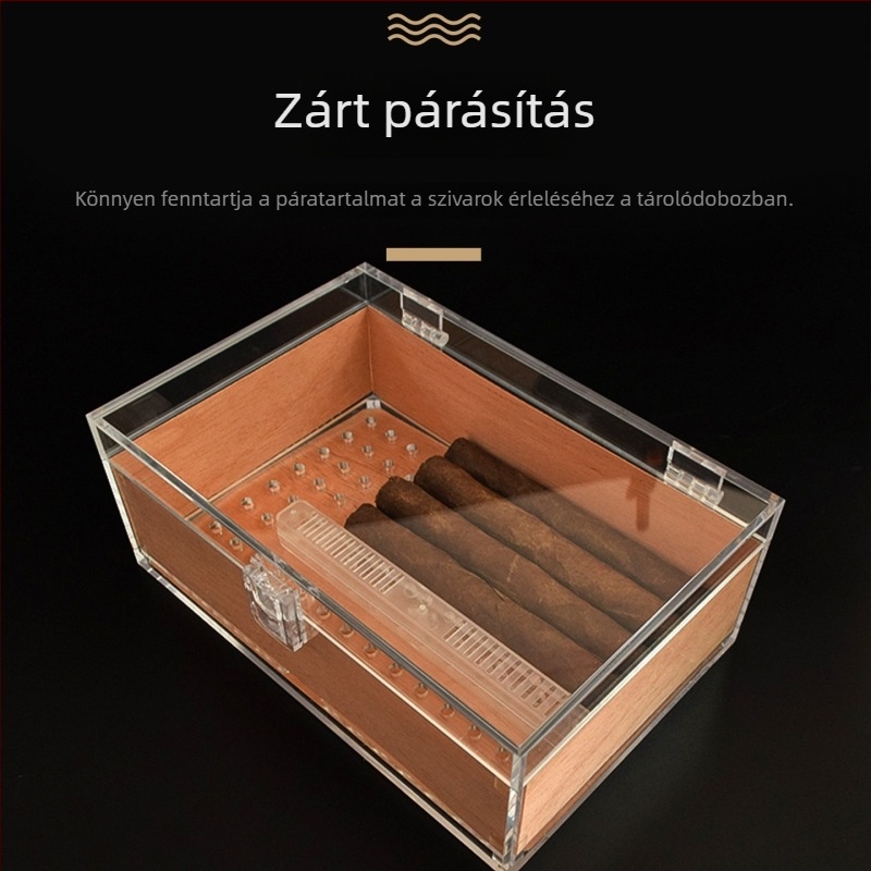 Szivar-humidor akril szerkezettel és cédrusfával, nagy kapacitású, átlátszó doboz