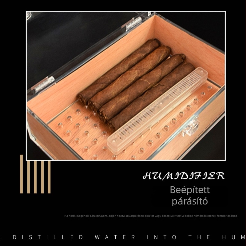 Szivar-humidor akril szerkezettel és cédrusfával, nagy kapacitású, átlátszó doboz