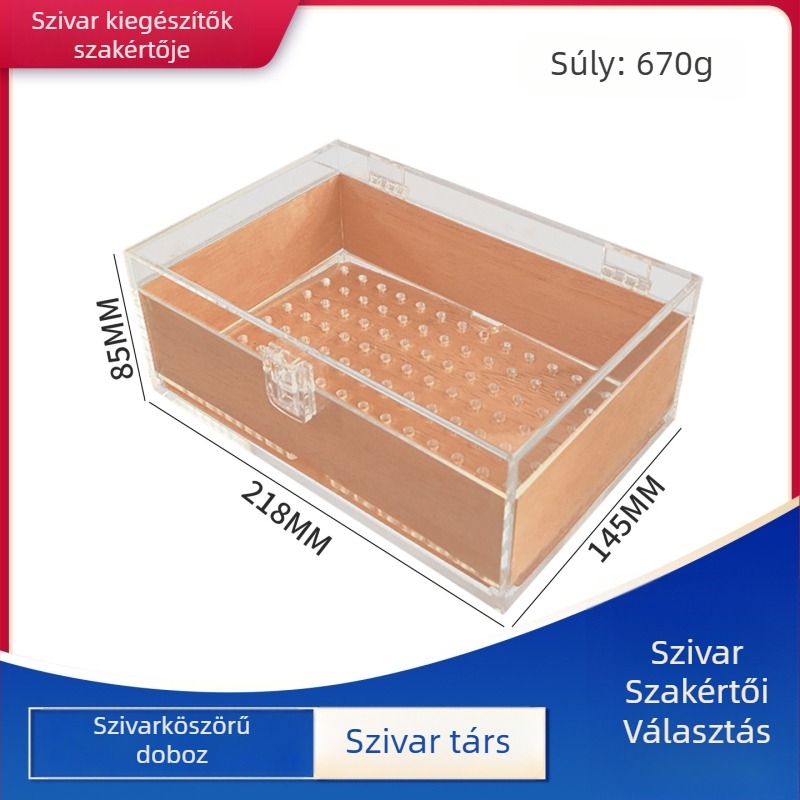Szivar-humidor akril szerkezettel és cédrusfával, nagy kapacitású, átlátszó doboz