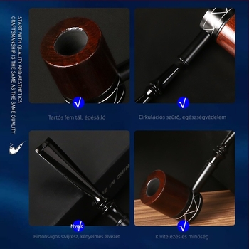 Új klasszikus Bahufa dohánypipe, 5 mm-es vékony fémnyéllel, levehető nyél