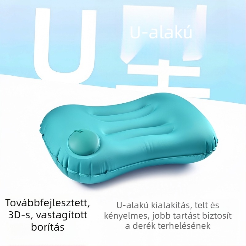 Felfújható utazó párna deréktámasz-támogatással, hordozható autópárna, összecsukható pihenő párna kültéri használatra