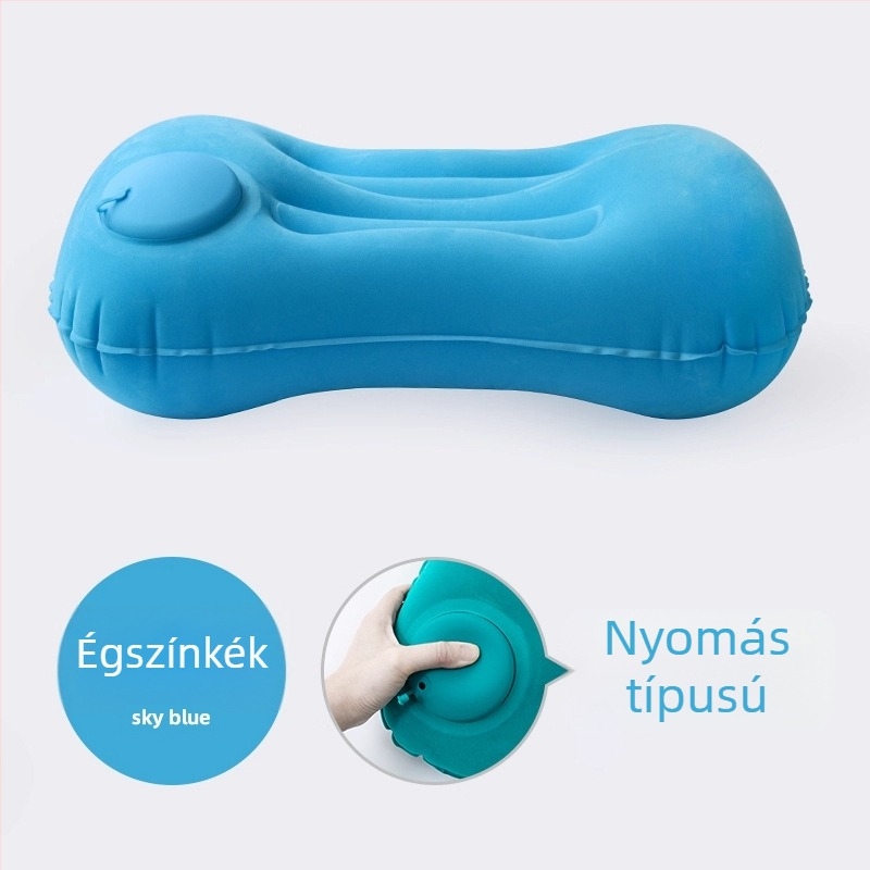 Felfújható utazó párna deréktámasz-támogatással, hordozható autópárna, összecsukható pihenő párna kültéri használatra