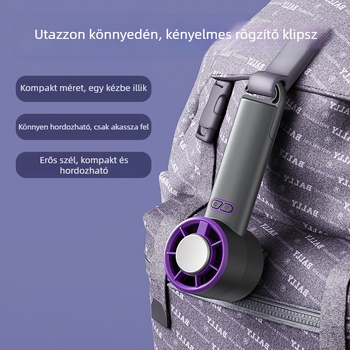 Termoelektromos hűtésű kézi ventilátor összecsukható asztali állvánnyal, turbó légáram, USB-tápellátás, beépített 1200–2000mAh akkumulátor, 3 sebesség